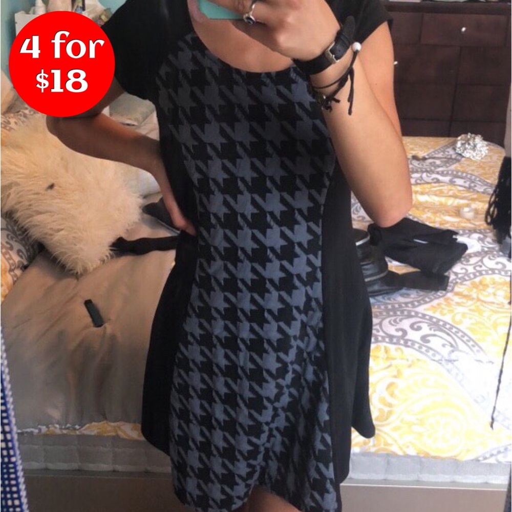 Black and Grey Houndstooth Dress